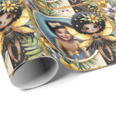 Foto Verjaardagsfee Zwart Geel Goud Schattige Cadeaupapier (Rol Hoek)