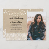 Foto Verjaardagsfeest 40e 50e rustieke Burlap Kant Kaart (Voorkant / Achterkant)