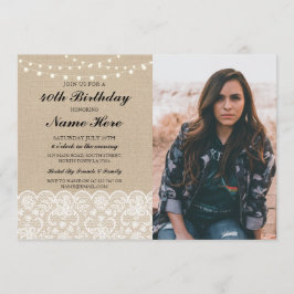 Foto Verjaardagsfeest 40e 50e rustieke Burlap Kant Kaart