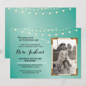 Foto Verjaardagsfeest Blauwgroen String Lights Uit Kaart (Voorkant / Achterkant)