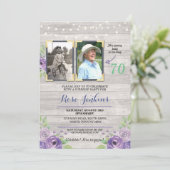 Foto Verjaardagsfeest Bloemen Paarse Hout 2 Afbeel Kaart (Staand voorkant)