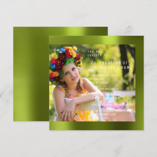 Foto Verjaardagsfeest Cali Green Metal Kaart (Voorkant / Achterkant)