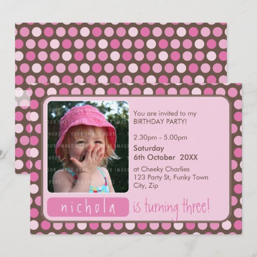 FOTO VERJAARDAGSFEEST UITNODIGT :: spotty 4L Kaart (Voorkant / Achterkant)