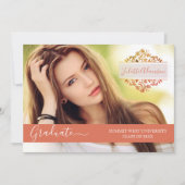 Foto Verjaardagsfeestje Koraal Bloemige Monogram Kaart (Voorkant)