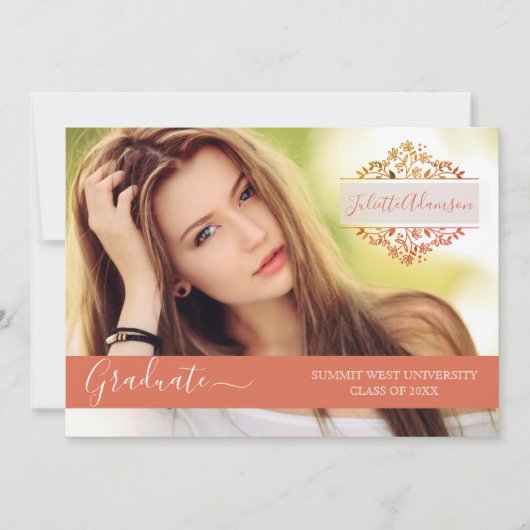 Foto Verjaardagsfeestje Koraal Bloemige Monogram Kaart (Voorkant)