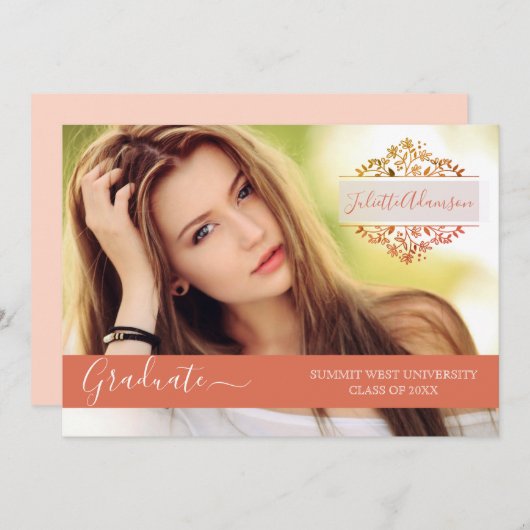 Foto Verjaardagsfeestje Koraal Bloemige Monogram Kaart (Voorkant / Achterkant)