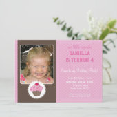 FOTO VERJAARDAGSFEESTJE UITNODIGT :: cupcake 3L Kaart (Staand voorkant)