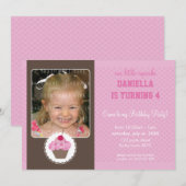 FOTO VERJAARDAGSFEESTJE UITNODIGT :: cupcake 3L Kaart (Voorkant / Achterkant)