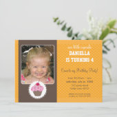 FOTO VERJAARDAGSFEESTJE UITNODIGT :: cupcake 4L Kaart (Staand voorkant)