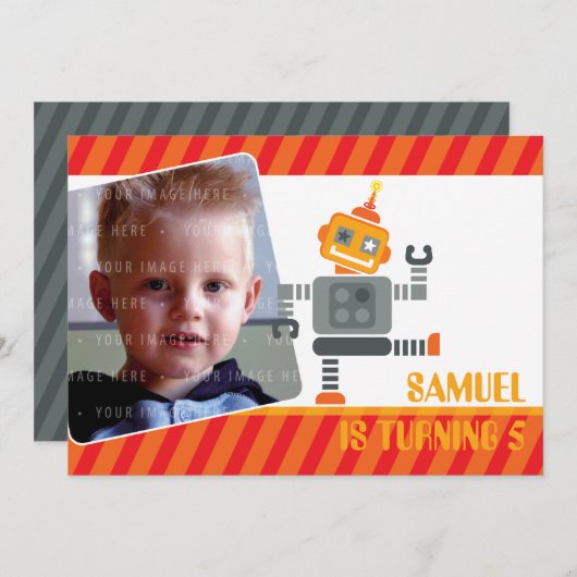FOTO VERJAARDAGSFEESTJE UITNODIGT :: robot dansen Kaart (Voorkant / Achterkant)