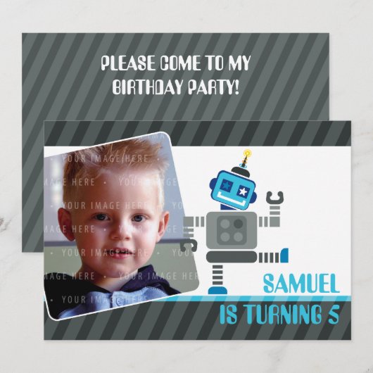 FOTO VERJAARDAGSFEESTJE UITNODIGT :: robot dansen  Kaart (Voorkant / Achterkant)
