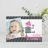 FOTO VERJAARDAGSFEESTJE UITNODIGT :: robot dansen  Kaart (Staand voorkant)