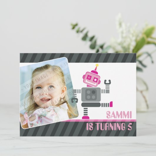 FOTO VERJAARDAGSFEESTJE UITNODIGT :: robot dansen  Kaart (Staand voorkant)