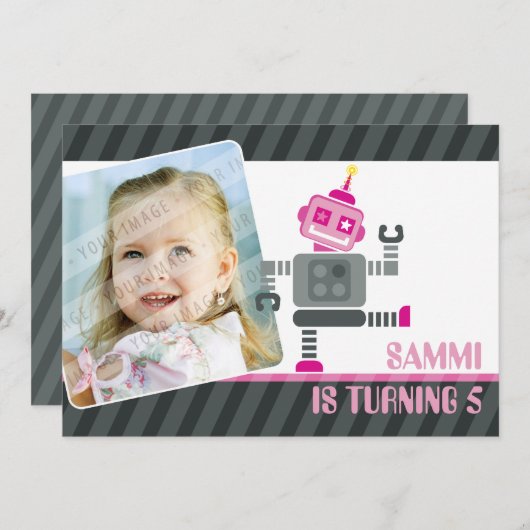 FOTO VERJAARDAGSFEESTJE UITNODIGT :: robot dansen  Kaart (Voorkant / Achterkant)