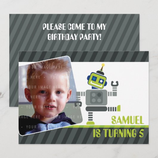 FOTO VERJAARDAGSFEESTJE UITNODIGT :: robot dansen  Kaart (Voorkant / Achterkant)