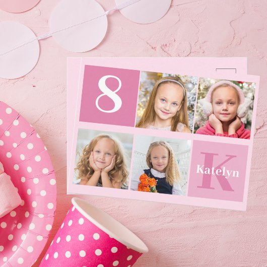 Foto Verjaardagsmeisje Mooi Roze Monogram Chic Briefkaart