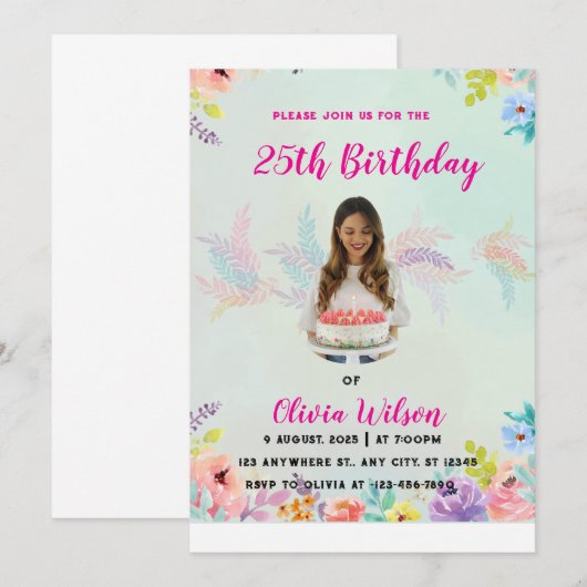 Foto Verjaardagsuitnodiging – Bewerkbare Sjabloon Kaart (Voorkant / Achterkant)