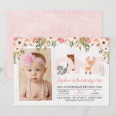 Foto Verjaardagsuitnodiging Bosdieren 1e Verjaarda Kaart (Voorkant / Achterkant)