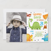 Foto verjaardagsuitnodiging jongen dinosaurus kaart (Voorkant)