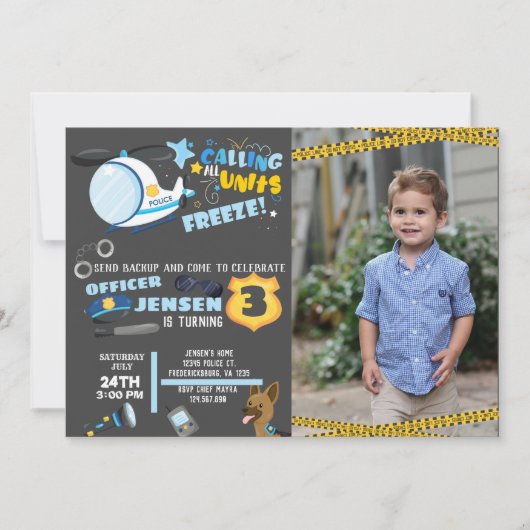 foto verjaardagsuitnodiging politie kaart (Voorkant)