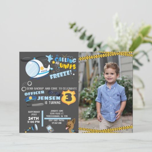 foto verjaardagsuitnodiging politie kaart (Staand voorkant)