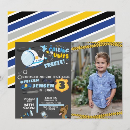 foto verjaardagsuitnodiging politie kaart (Voorkant / Achterkant)