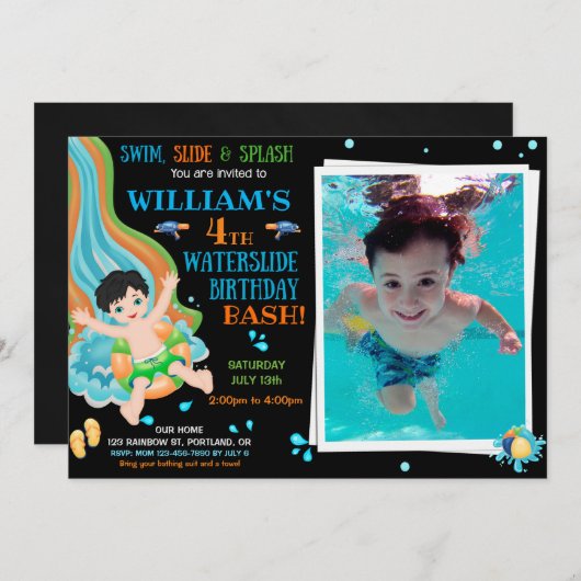 Foto: verjaardagsuitnodiging Pool nodigt uit Kaart (Voorkant / Achterkant)