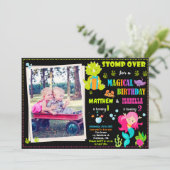 Foto verjaardagsuitnodiging voor Mermaid en Dinosa Kaart (Staand voorkant)