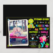 Foto verjaardagsuitnodiging voor Mermaid en Dinosa Kaart (Voorkant / Achterkant)