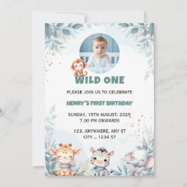 Foto Verjaardagsuitnodiging, Wild One Birthday Kaa Kaart