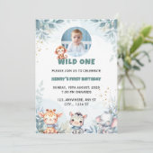 Foto Verjaardagsuitnodiging, Wild One Birthday Kaa Kaart (Staand voorkant)