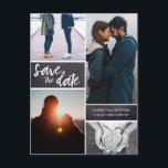 Foto verloving afbeeldingen Chalkboard Aankondigingskaart<br><div class="desc">Je prachtige verloving foto's verdienen het om gedeeld te worden. Pas dit moderne collage-ontwerp aan en personaliseer je met je gegevens over de datum opslaan,  zoals je naam,  trouwdatum,  locatie,  trouwwebsite en adres. (dit is een verticaal formaat,  hebben wij ook een horizontale versie)</div>
