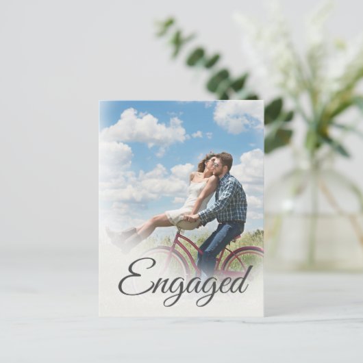 Foto Verloving Elegant Simple Moderne Script Briefkaart (Staand voorkant)