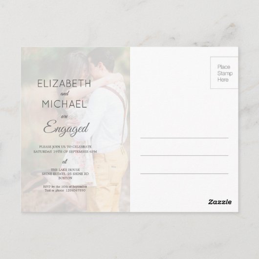 Foto Verloving Elegant Simple Moderne Script Briefkaart (Achterkant)