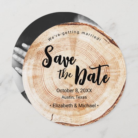 Foto verloving Hout Grain Rustic Wedding Kaart (Voorkant / Achterkant)