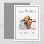 Foto Verloving Weddenschap Simple Grey White Save The Date (Voorkant / Achterkant)