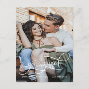 Foto, Verloving, Witte Calligrafie Verloving Aankondigingskaart