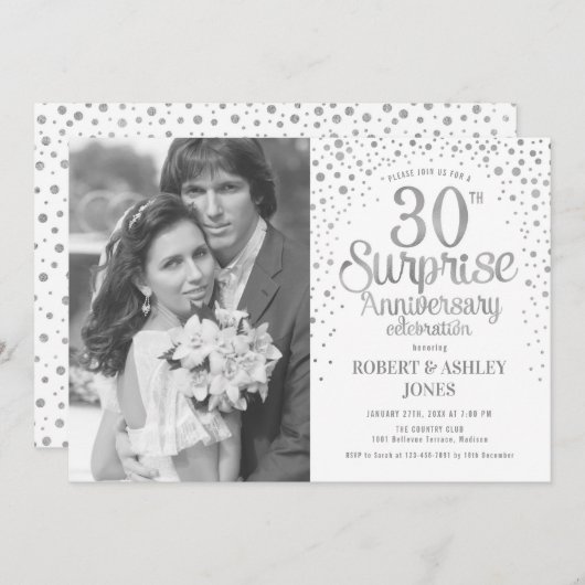 Foto Verrassing 30e Jubileum - Wit Zilver Kaart (Voorkant / Achterkant)