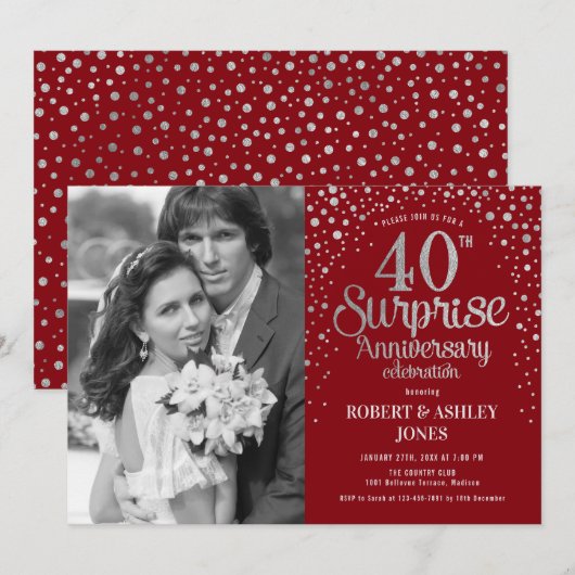 Foto verrassing 40ste verjaardag - Robijnrood Zilv Kaart (Voorkant / Achterkant)