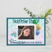 Foto Verrassingsfeestuitnodigingen, Blauw en Wit Kaart (Staand voorkant)