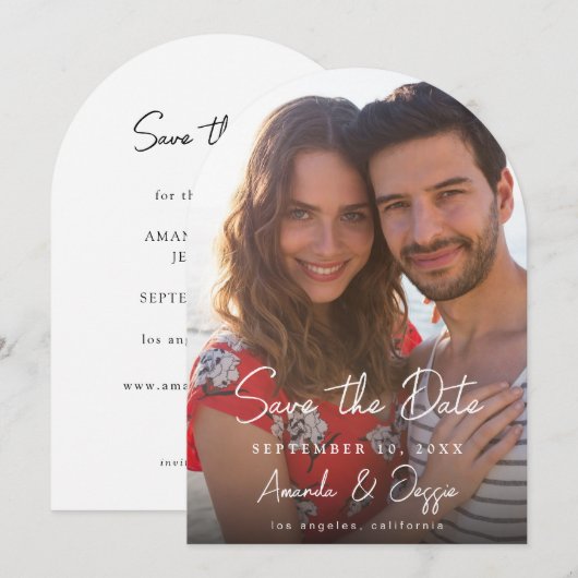 Foto - Verticaal handschrift Save the Date 3 Arc Kaart (Voorkant / Achterkant)