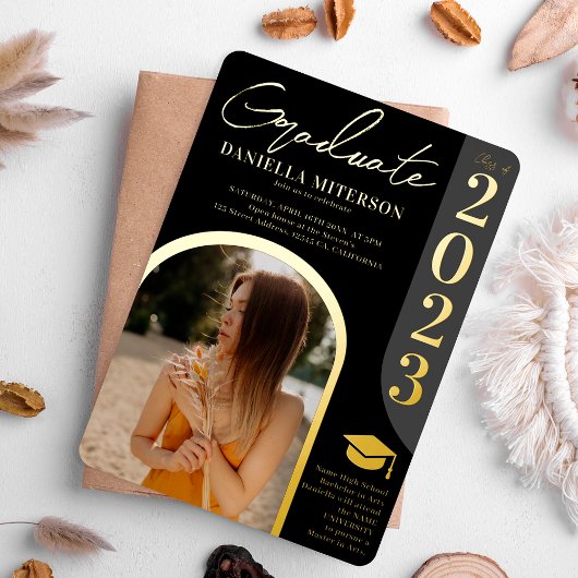 Foto vet 2023 boogzwart afstuderen folie uitnodiging