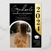 Foto vet 2024 gouden boog zwart afstuderen folie uitnodiging (Voorkant)