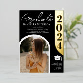 Foto vet 2024 gouden boog zwart afstuderen folie uitnodiging (Staand Voorkant)