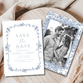 Foto Victoriaans Bloemen Dusty Blue French Wedding Save The Date