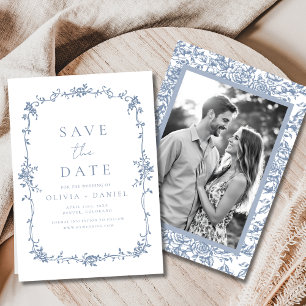 Foto Victoriaans Bloemen Dusty Blue French Wedding Save The Date