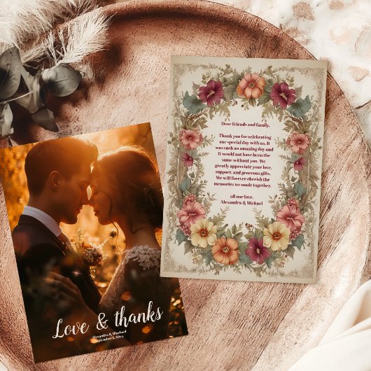 Foto Victoriaans  Bloemen Lijst Bruiloft Bedankkaart