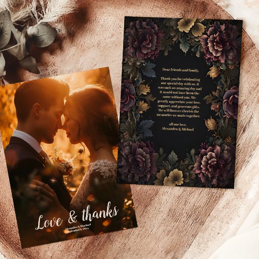 Foto Victoriaans Gotisch Bloemen Lijst Bruiloft Bedankkaart