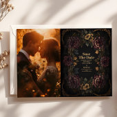 Foto Victoriaans Gotisch Bloemen Lijst Bruiloft Save The Date