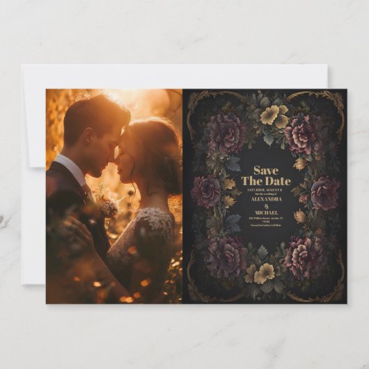 Foto Victoriaans Gotisch Bloemen Lijst Bruiloft Save The Date (Voorkant)